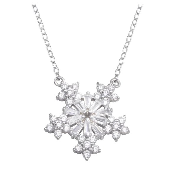 Sterling Silver 925 Rhodium Plated Snowflakes CZ Necklace